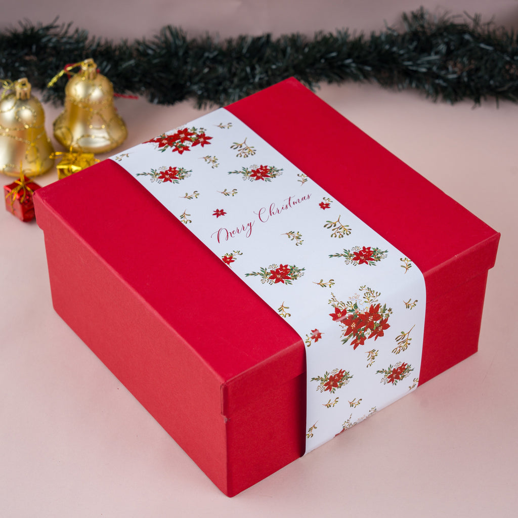Christmas Red Gift Box with Merry Blooms Sleeve