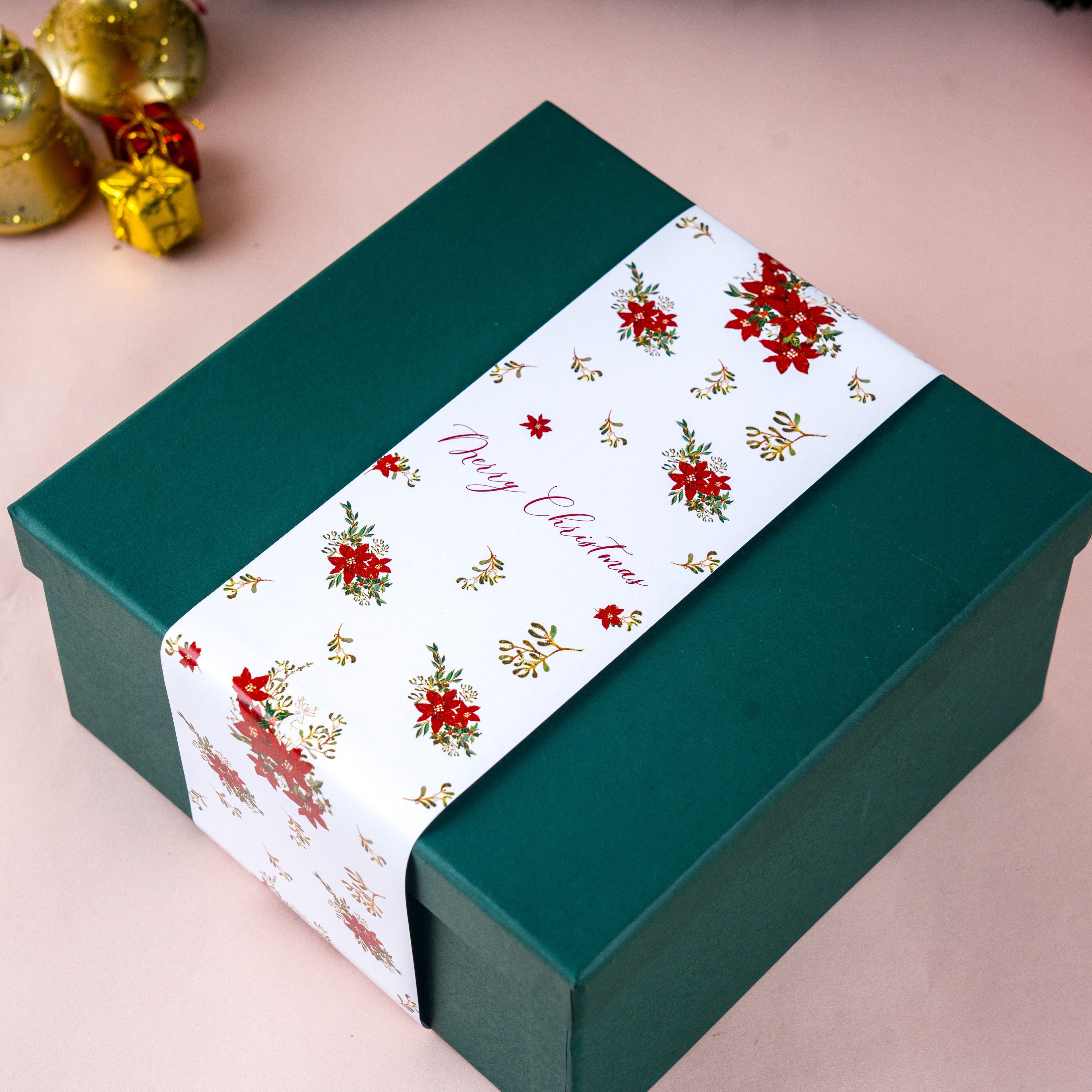 Christmas Green Gift Box with Merry Blooms Sleeve