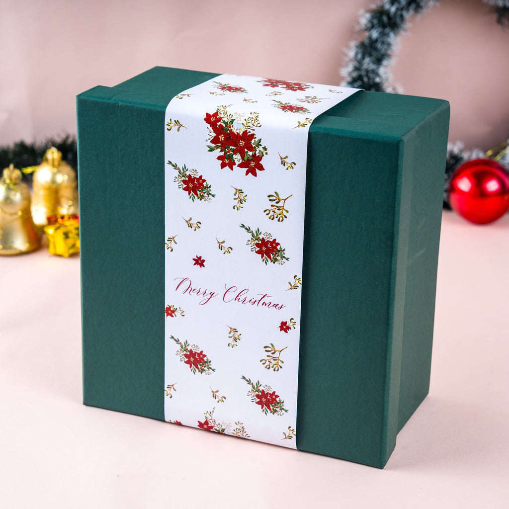 Christmas Green Gift Box with Merry Blooms Sleeve